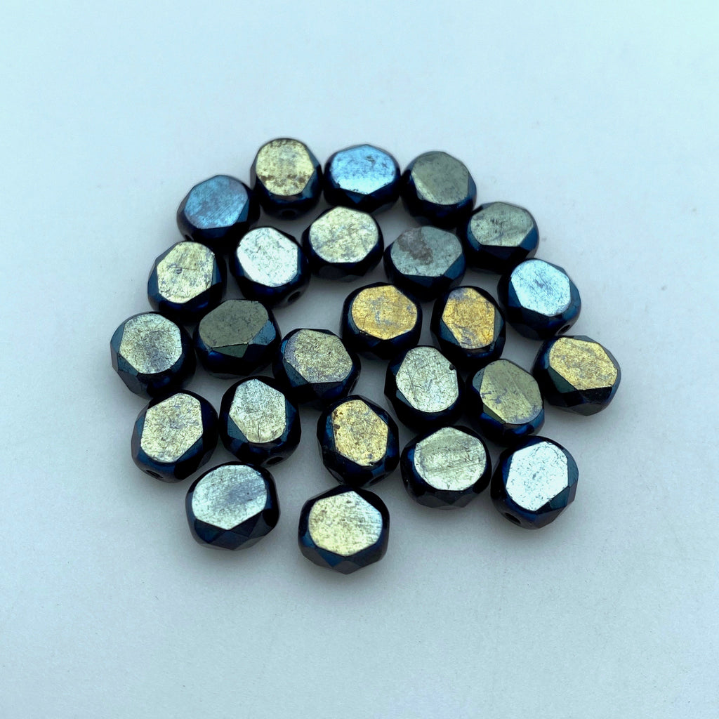 Dark Blue & Black Fire Polished Czech Glass Beads (7x8mm) (BCG33)