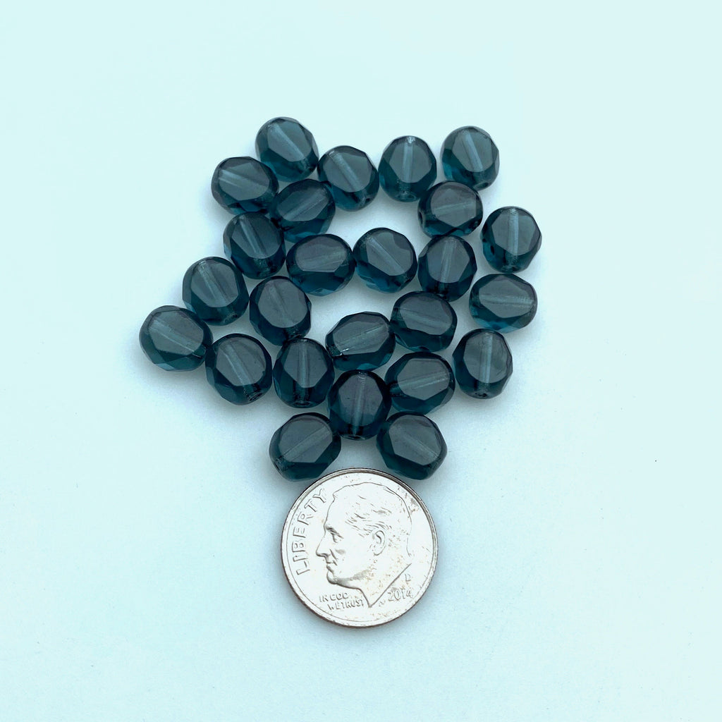 Aegean Blue Faceted Table Cut Czech Glass Beads (7x8mm) (BCG34)