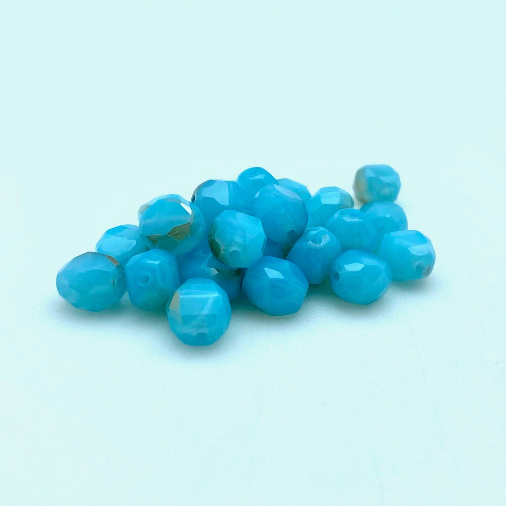 Light Blue & Brown Faceted Table Cut Czech Glass Beads (7x8mm) (BCG37)