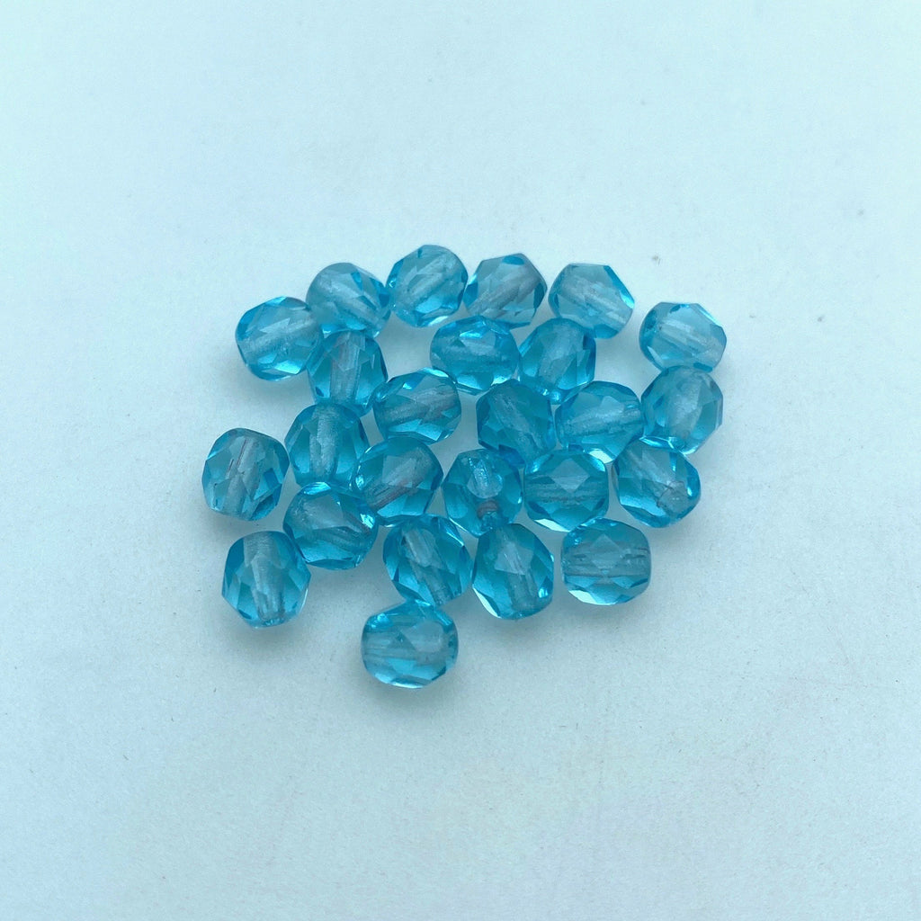 Transparent Baby Blue Faceted Czech Glass Barrel Beads (5x6mm) (BCG36)