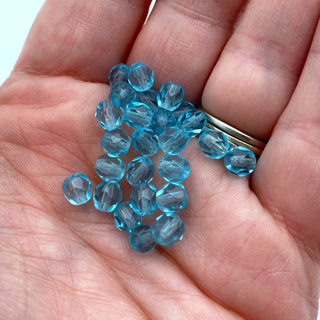 Transparent Baby Blue Faceted Czech Glass Barrel Beads (5x6mm) (BCG36)