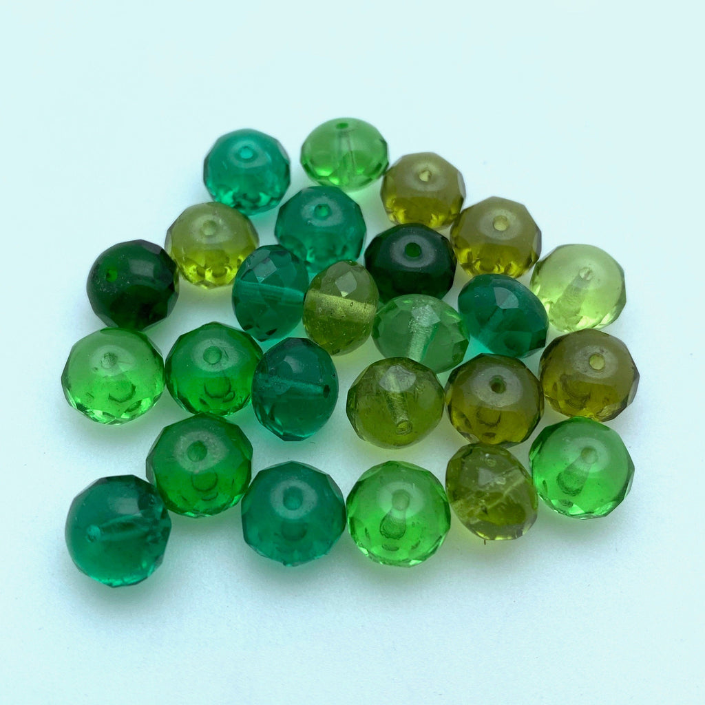 Iridescent Multi Color Green Faceted Rondelle Czech Glass Beads (6x8mm) (GCG69)