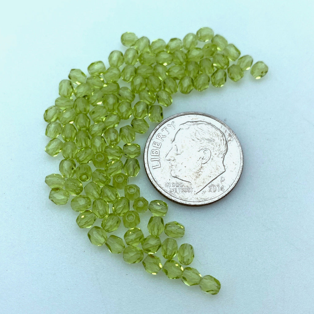Faceted Lime Green Czech Glass Beads (3mm) (GCG81)