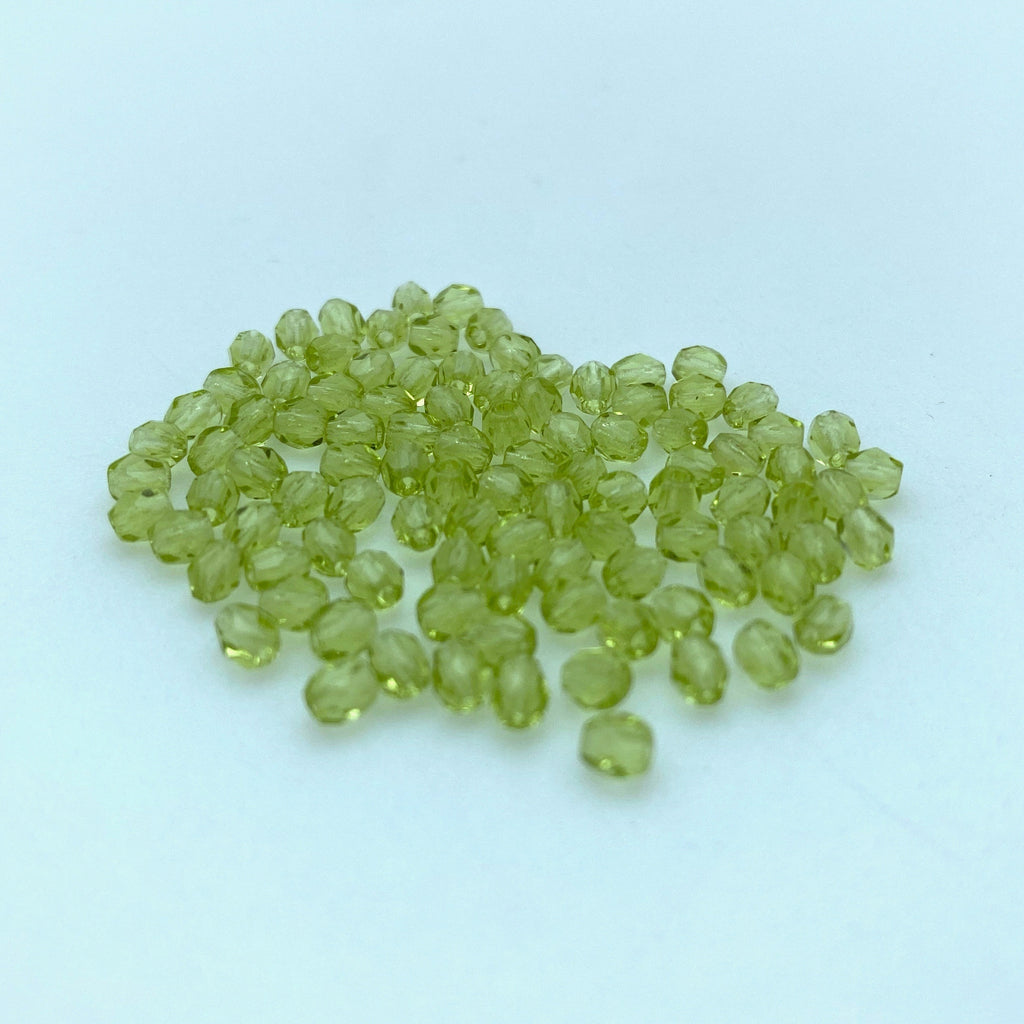 Faceted Lime Green Czech Glass Beads (3mm) (GCG81)