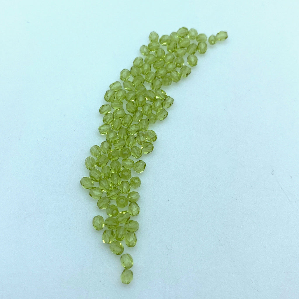 Faceted Lime Green Czech Glass Beads (3mm) (GCG81)