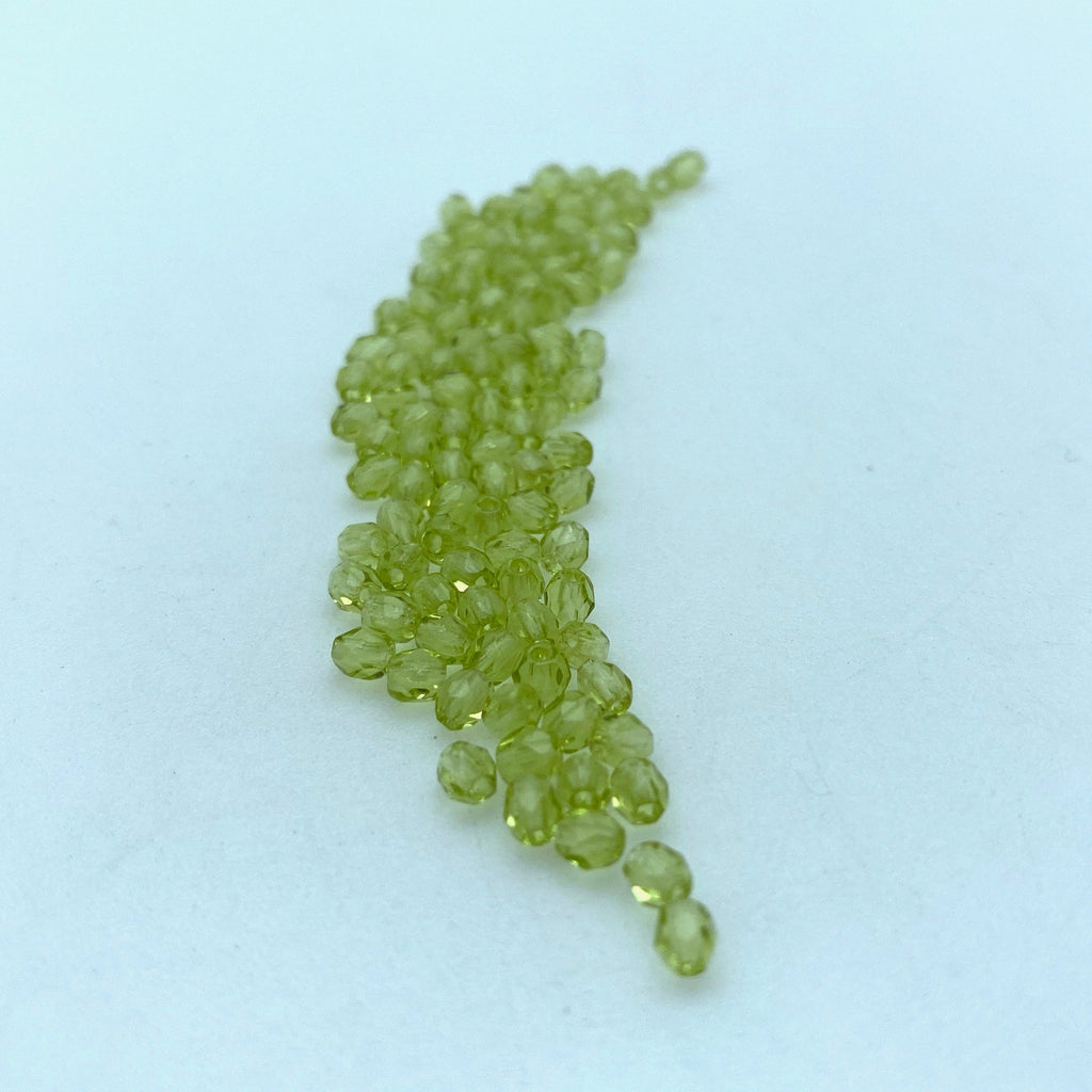 Faceted Lime Green Czech Glass Beads (3mm) (GCG81)