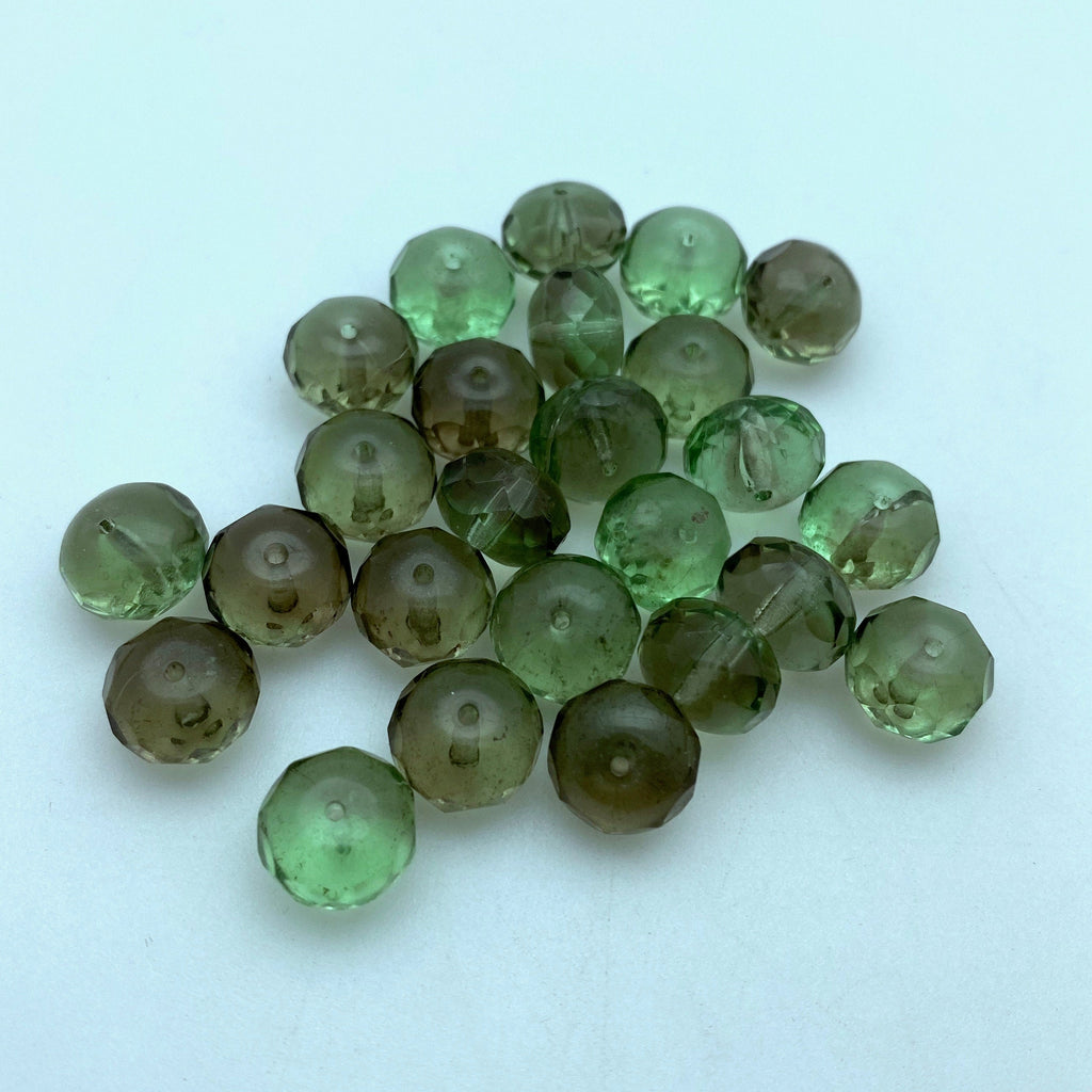 Faceted Translucent Sage Green Czech Glass Beads (7x10mm) (GCG83)