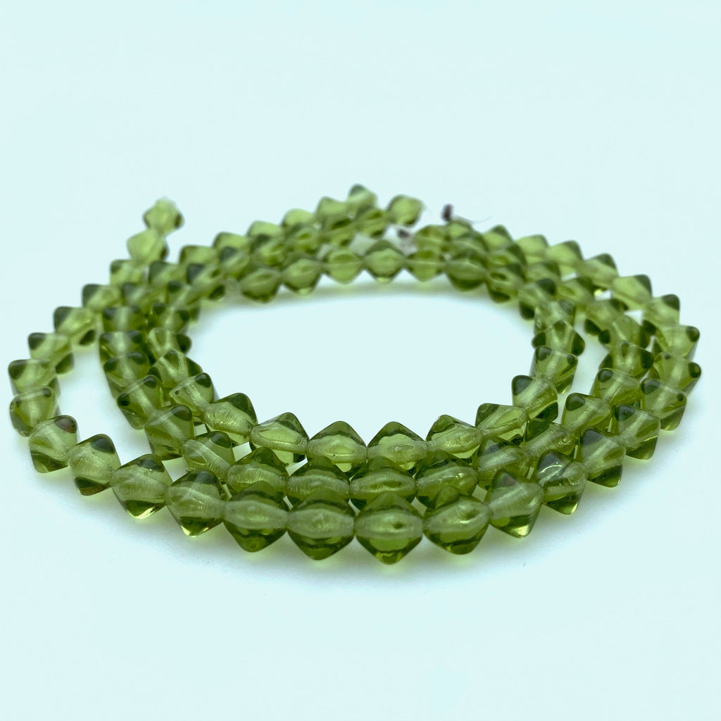 Vintage Translucent Pear Green Bicone Czech Glass Pyramid Beads (6mm) (GCG85)