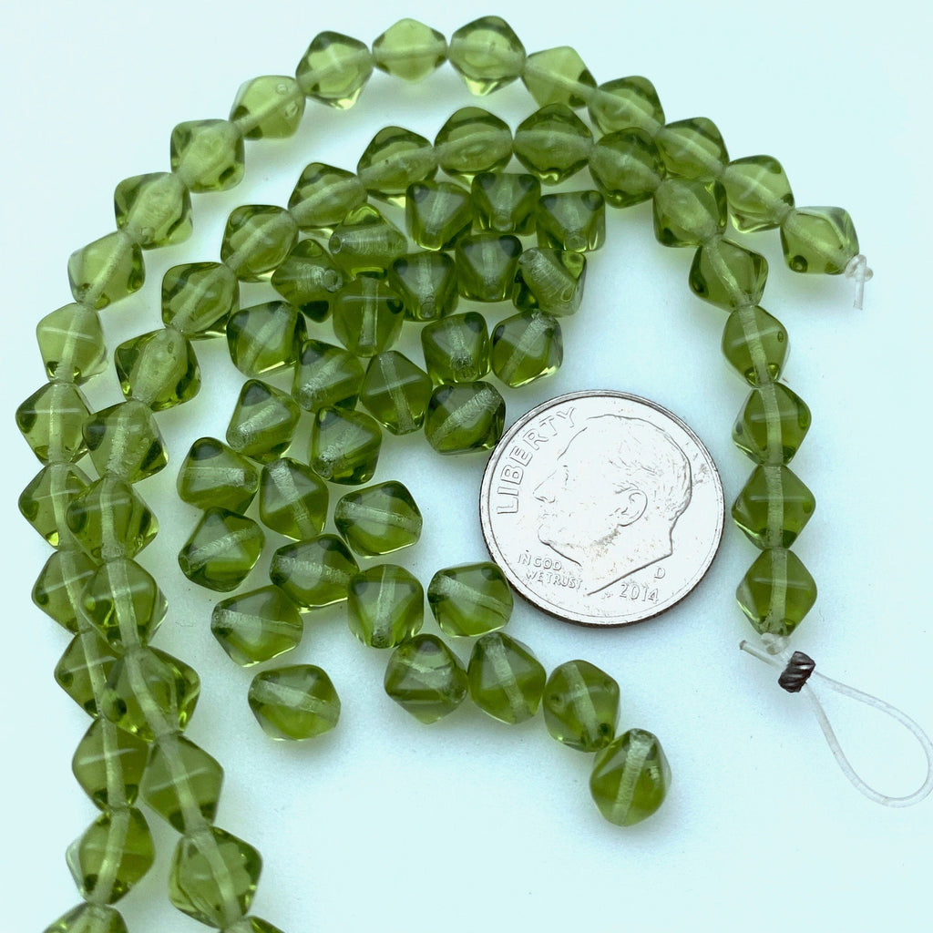 Vintage Translucent Pear Green Bicone Czech Glass Pyramid Beads (6mm) (GCG85)
