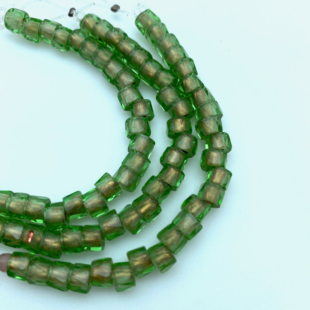 Faceted Green & Gold Czech Glass Spacer Beads (4x5mm) (GCG89)