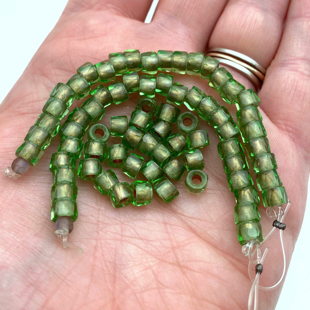 Faceted Green & Gold Czech Glass Spacer Beads (4x5mm) (GCG89)