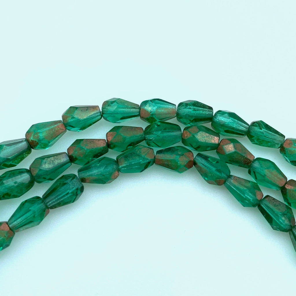 Faceted Teal Green & Copper Czech Glass Beads (5x7mm) (GCG91)
