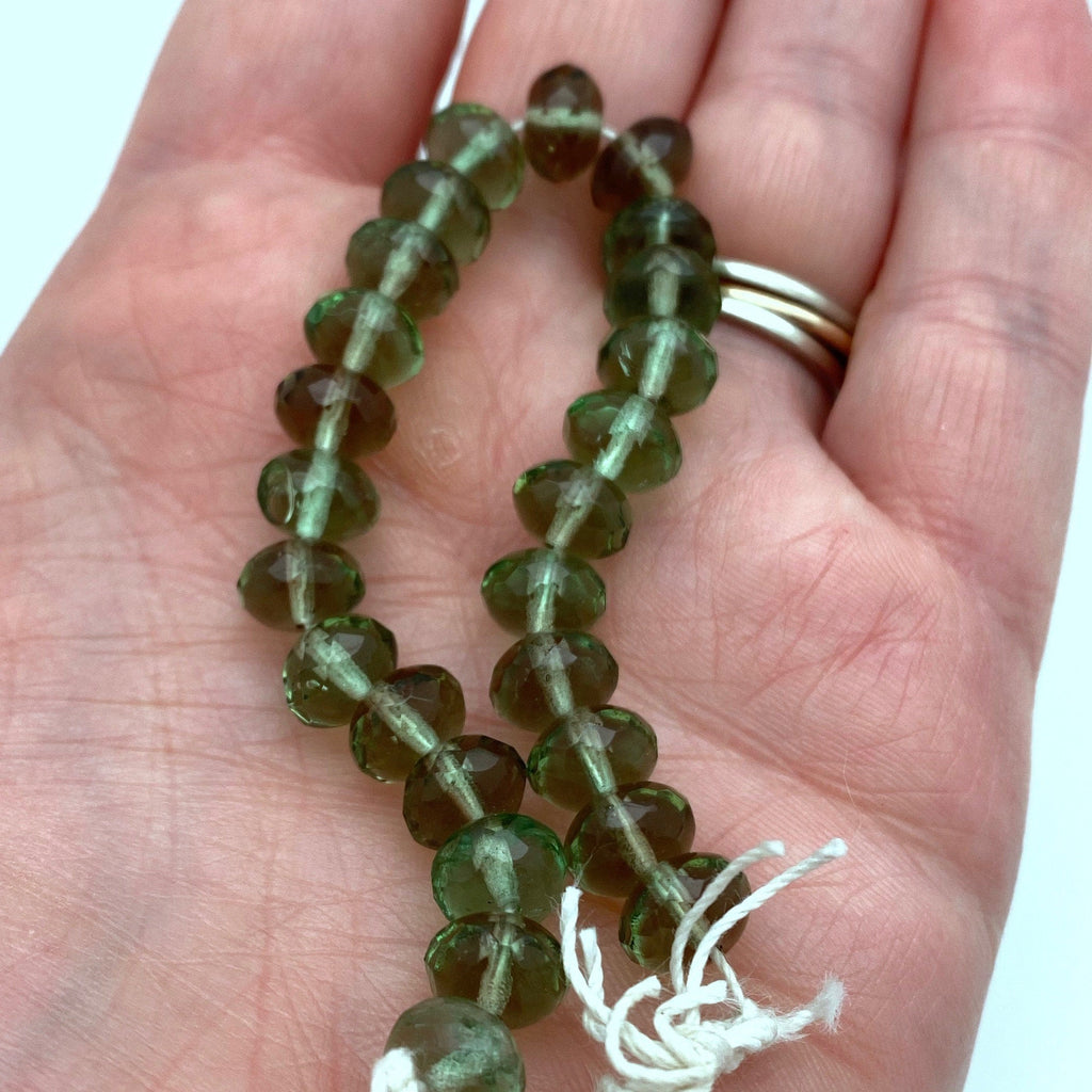 Faceted Sage Green & Brown Czech Glass Beads (6x9mm) (GCG92)