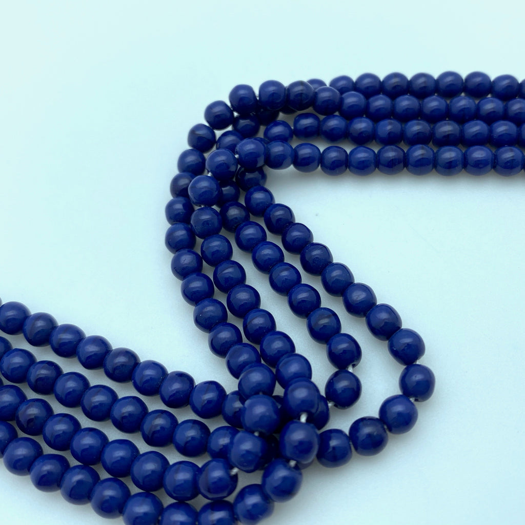 Vintage Navy Blue Opaque Round Czech Glass Beads (5mm) (BCG111)