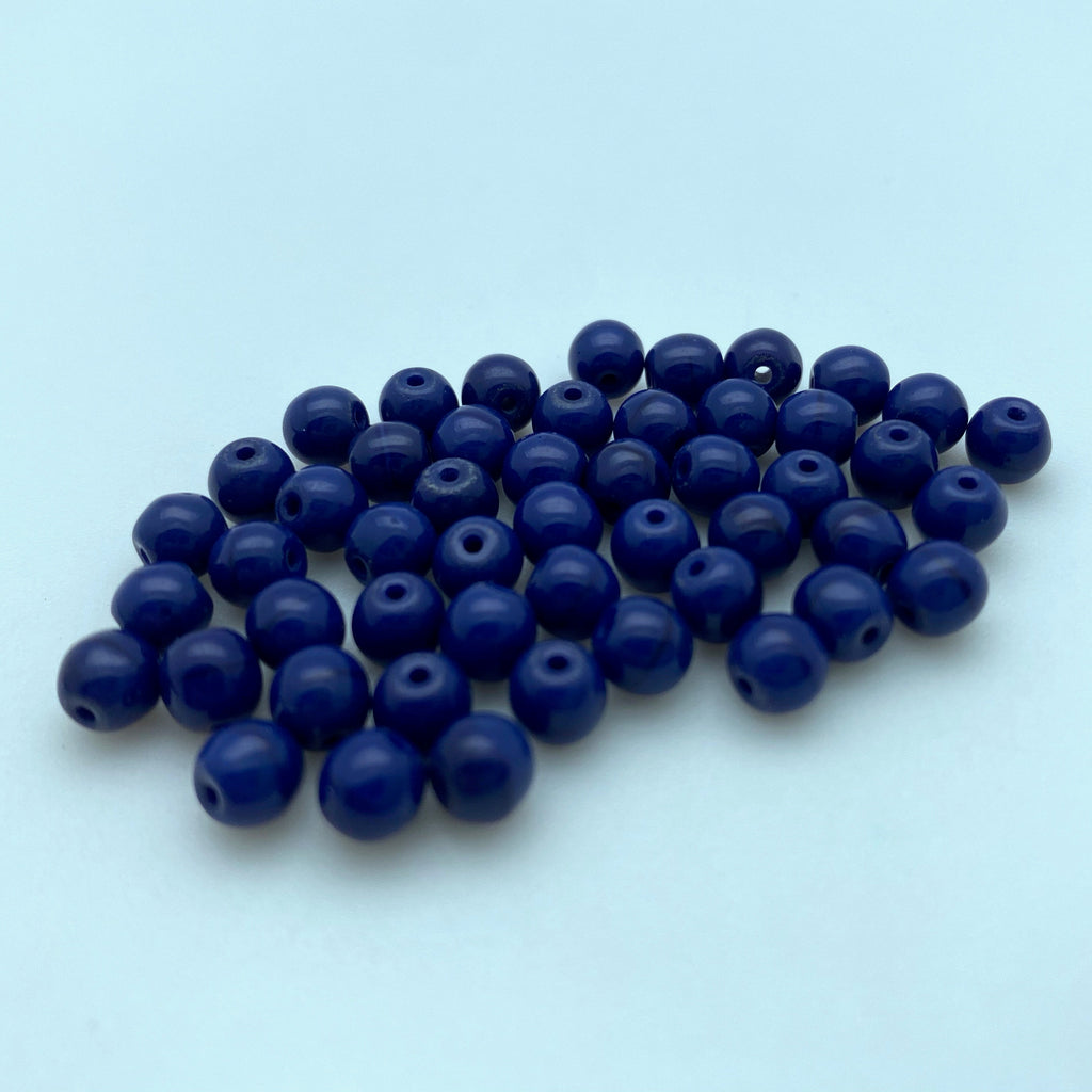 Vintage Navy Blue Opaque Round Czech Glass Beads (5mm) (BCG111)