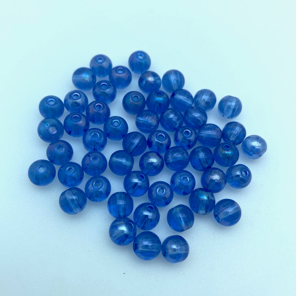 Vintage Steel Blue & Hue Of Pink Czech Glass Beads (6mm) (BCG117)