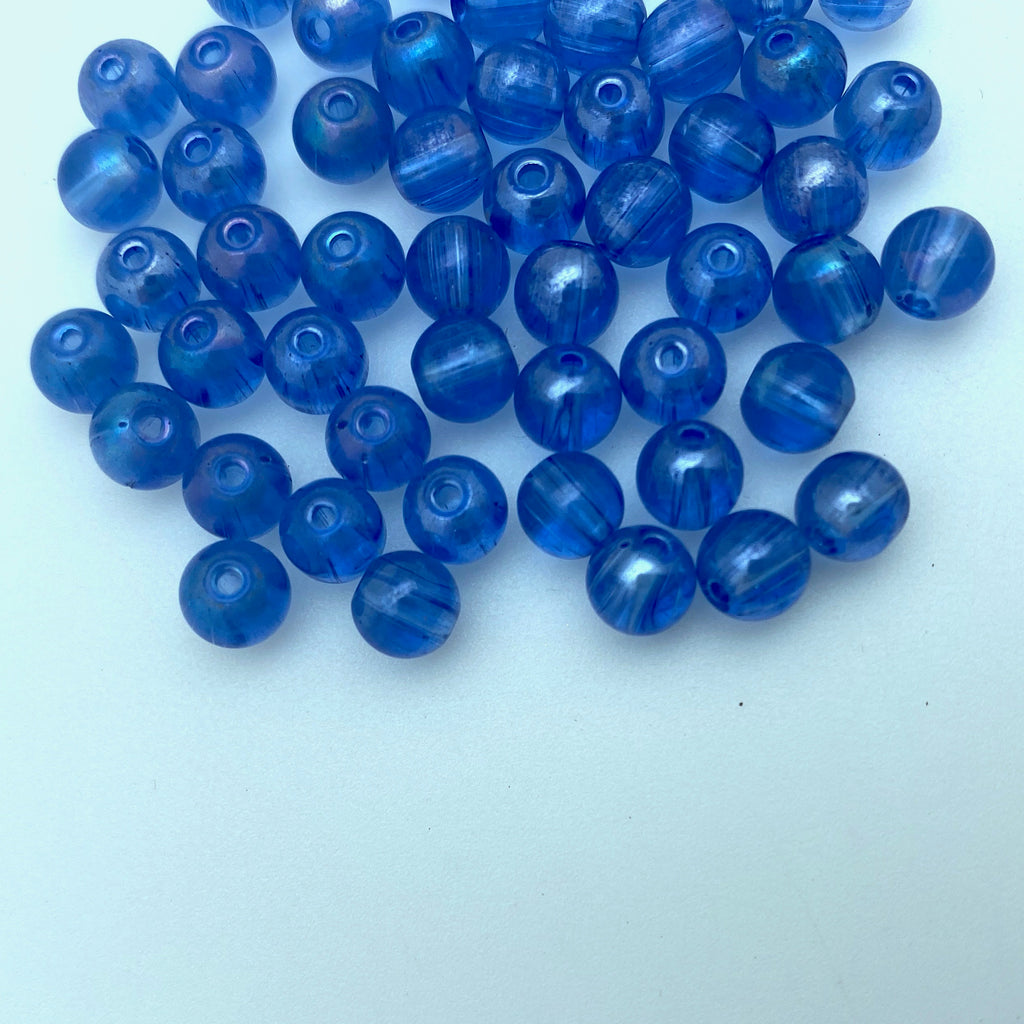 Vintage Steel Blue & Hue Of Pink Czech Glass Beads (6mm) (BCG117)