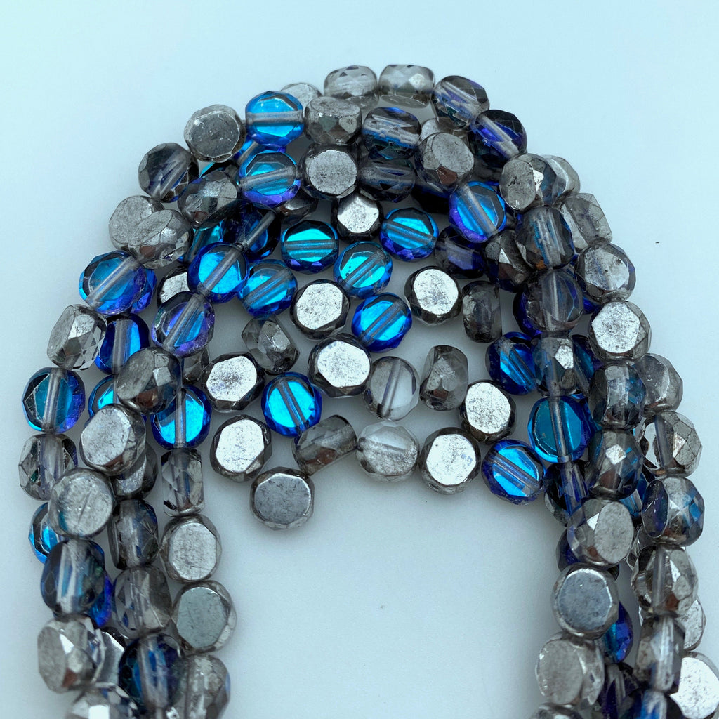 Faceted Electric Blue, Purple & Silver Czech Glass Beads (8mm) (BCG123)