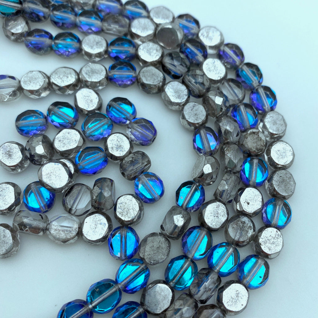 Faceted Electric Blue, Purple & Silver Czech Glass Beads (8mm) (BCG123)
