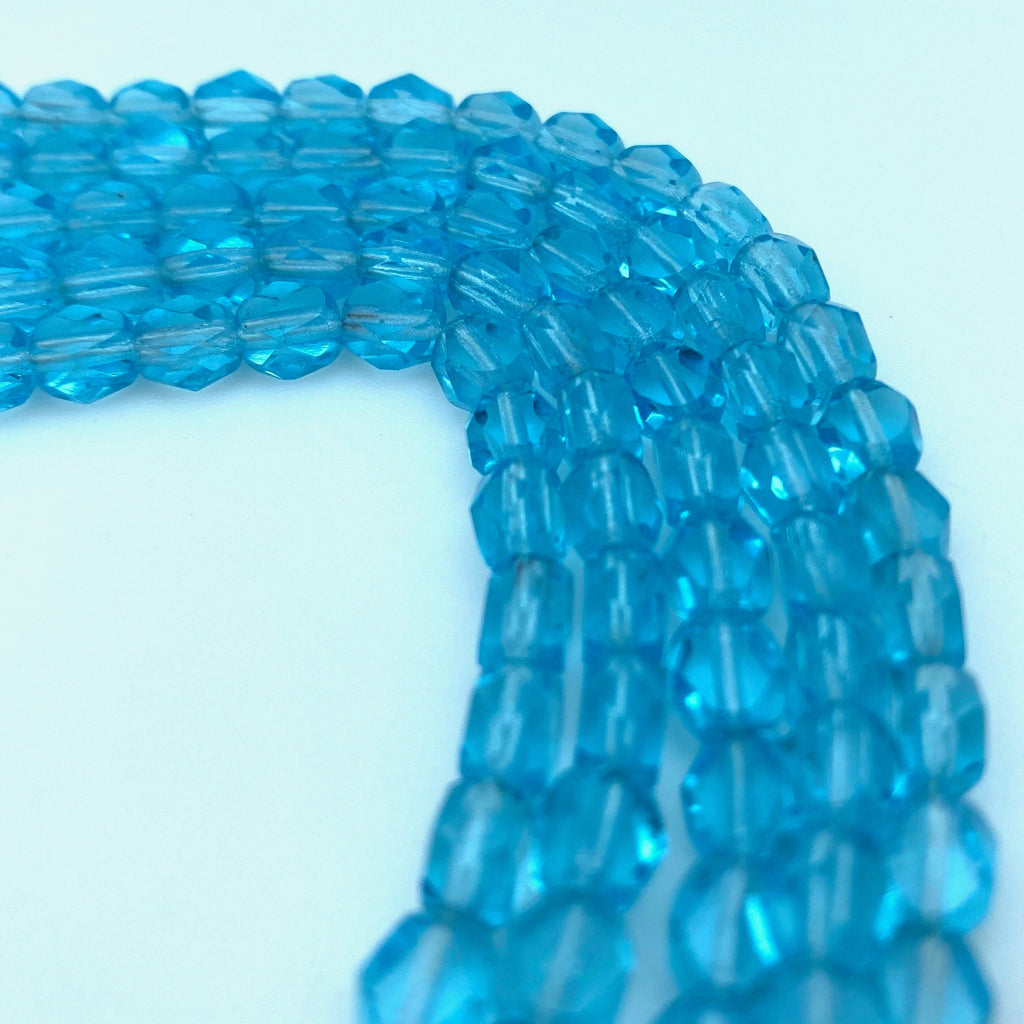 Faceted Arctic Blue Oval Table Cut Czech Glass Beads (6mm) (BCG125)