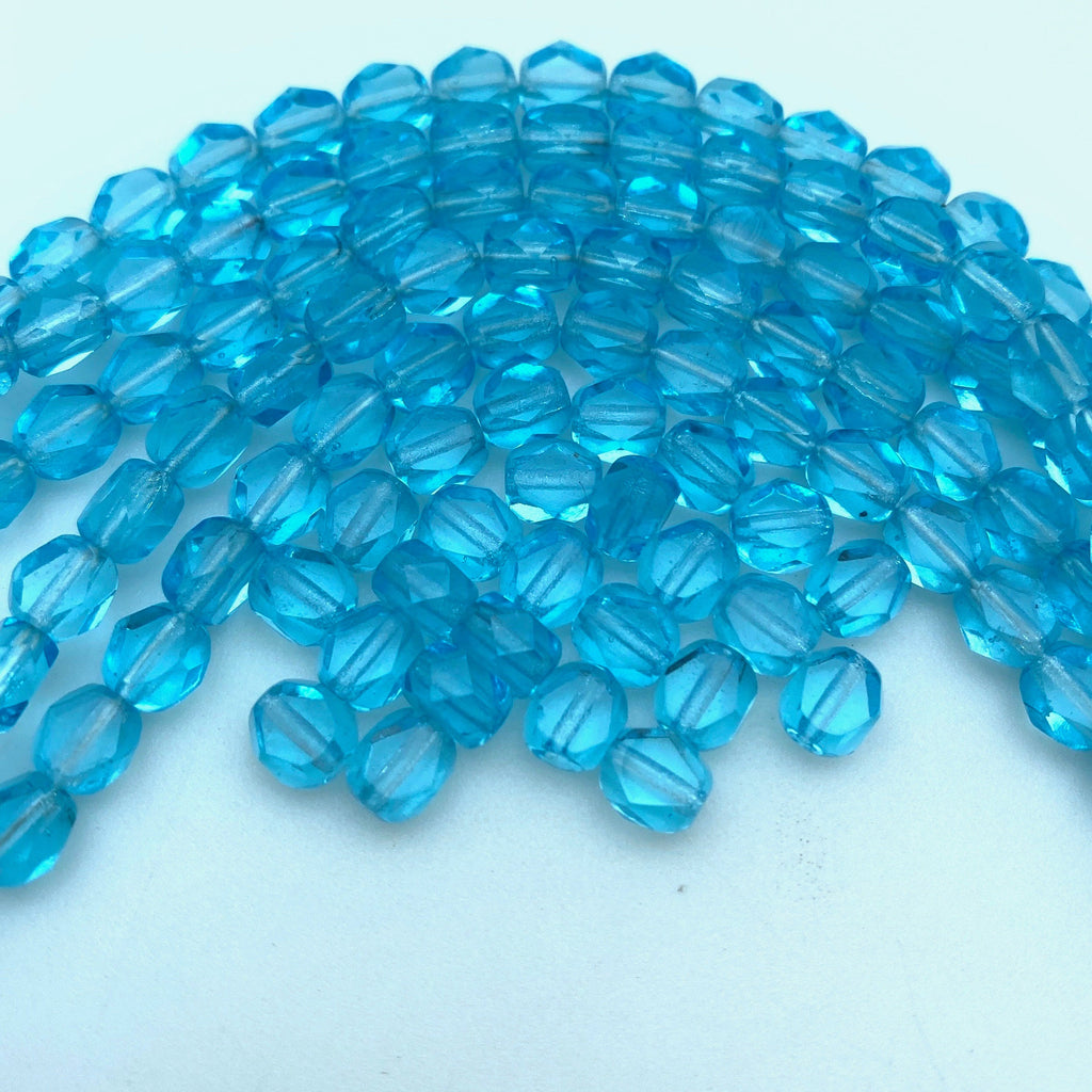 Faceted Arctic Blue Oval Table Cut Czech Glass Beads (6mm) (BCG125)