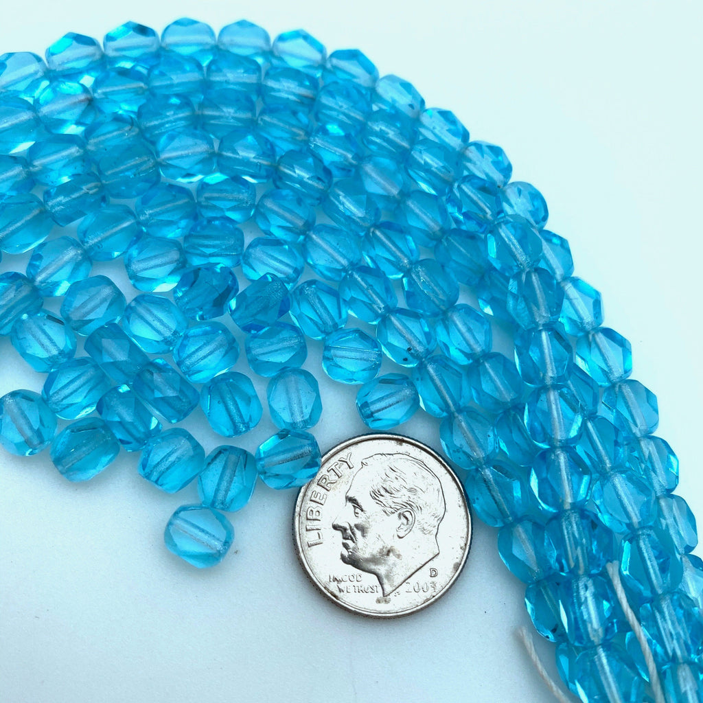 Faceted Arctic Blue Oval Table Cut Czech Glass Beads (6mm) (BCG125)