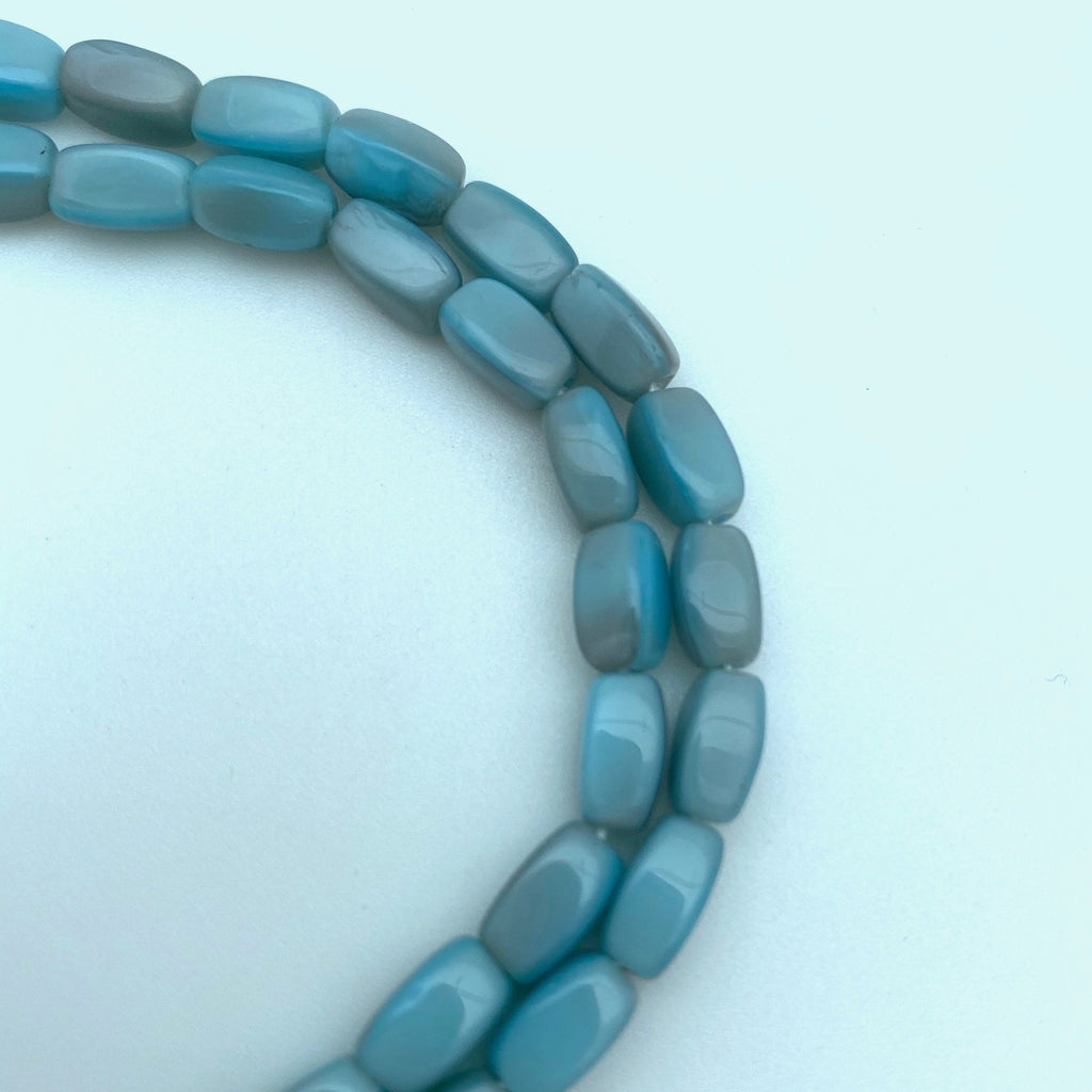 Opaque Baby Blue & Light Gray Czech Glass Tube Beads (4x8mm) (BCG133)