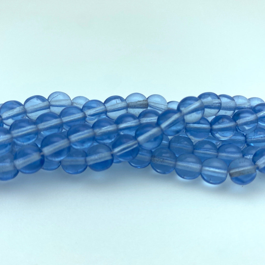 Vintage Carolina Blue Round Czech Glass Beads (5mm) (BCG134)