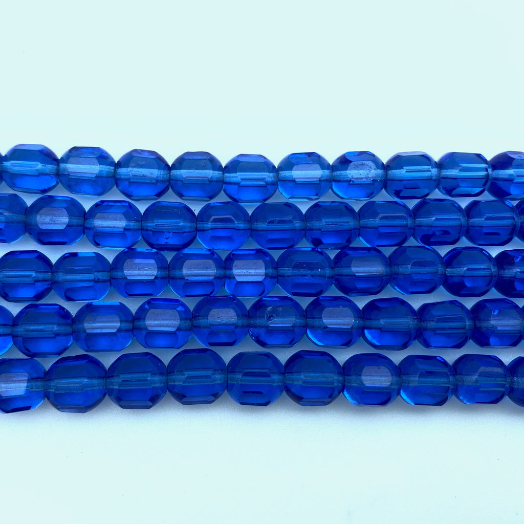 Vintage Egyptian Blue Table Cut Faceted Czech Glass Beads (7x8mm) (BCG135)