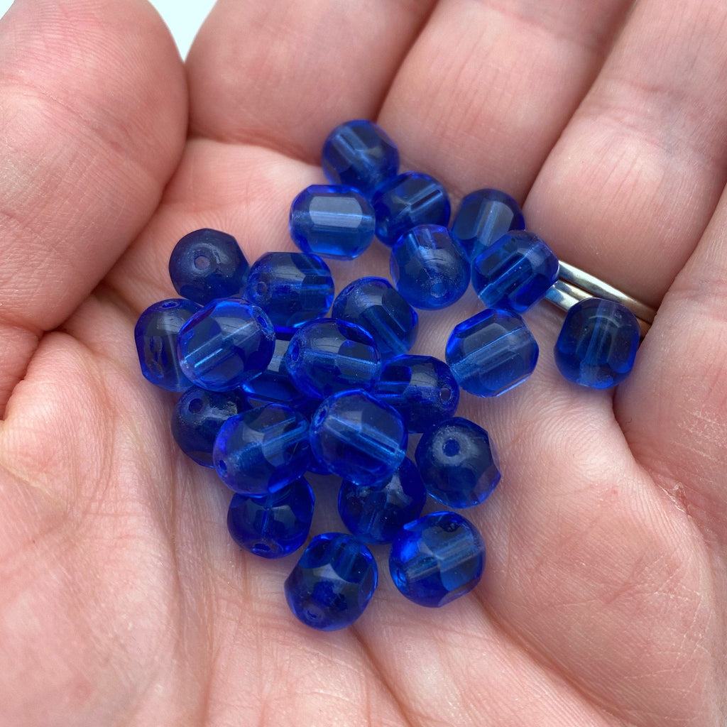 Vintage Egyptian Blue Table Cut Faceted Czech Glass Beads (7x8mm) (BCG135)