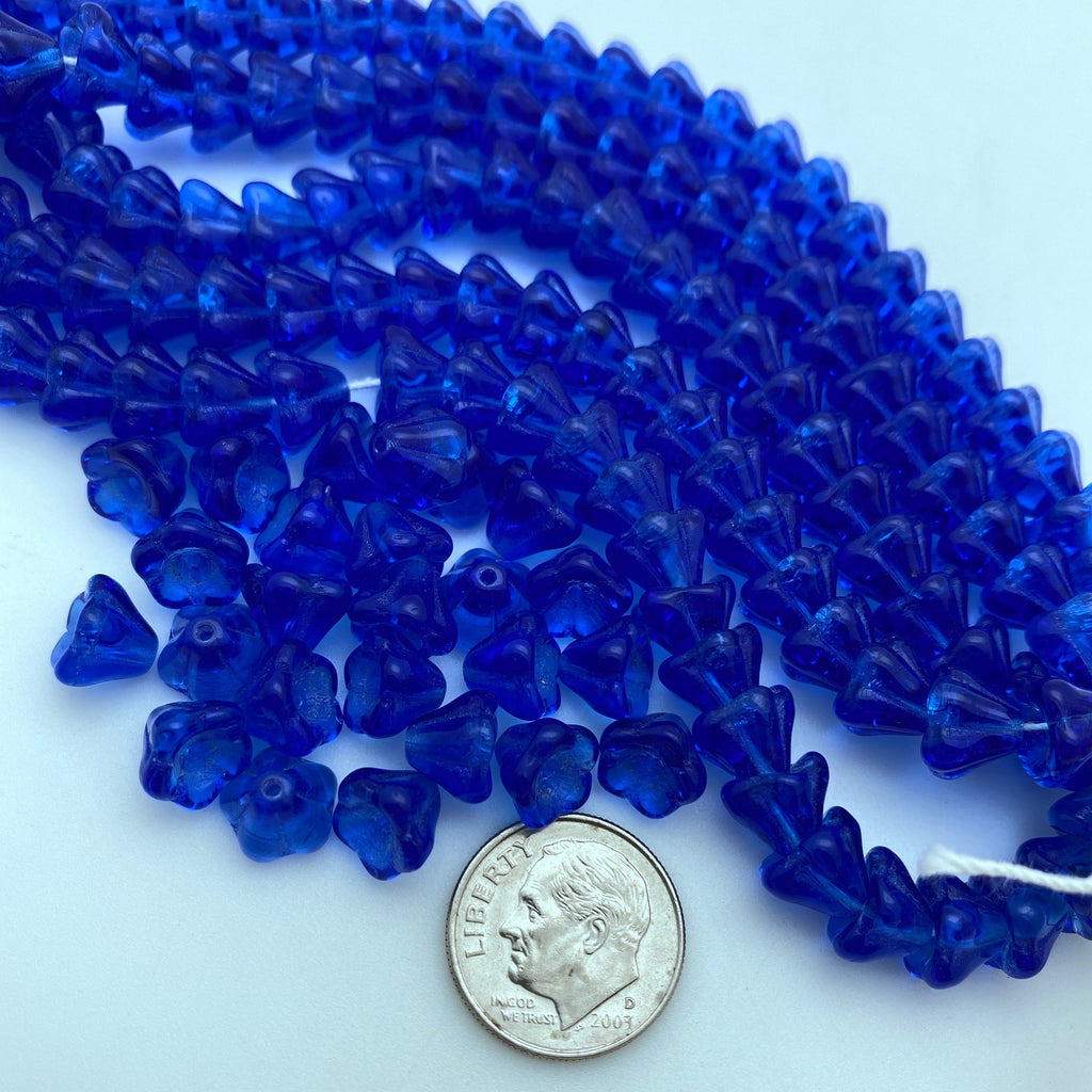 Transparent Egyptian Blue Czech Glass Flower Bead Caps (7x8mm) (BCG137)