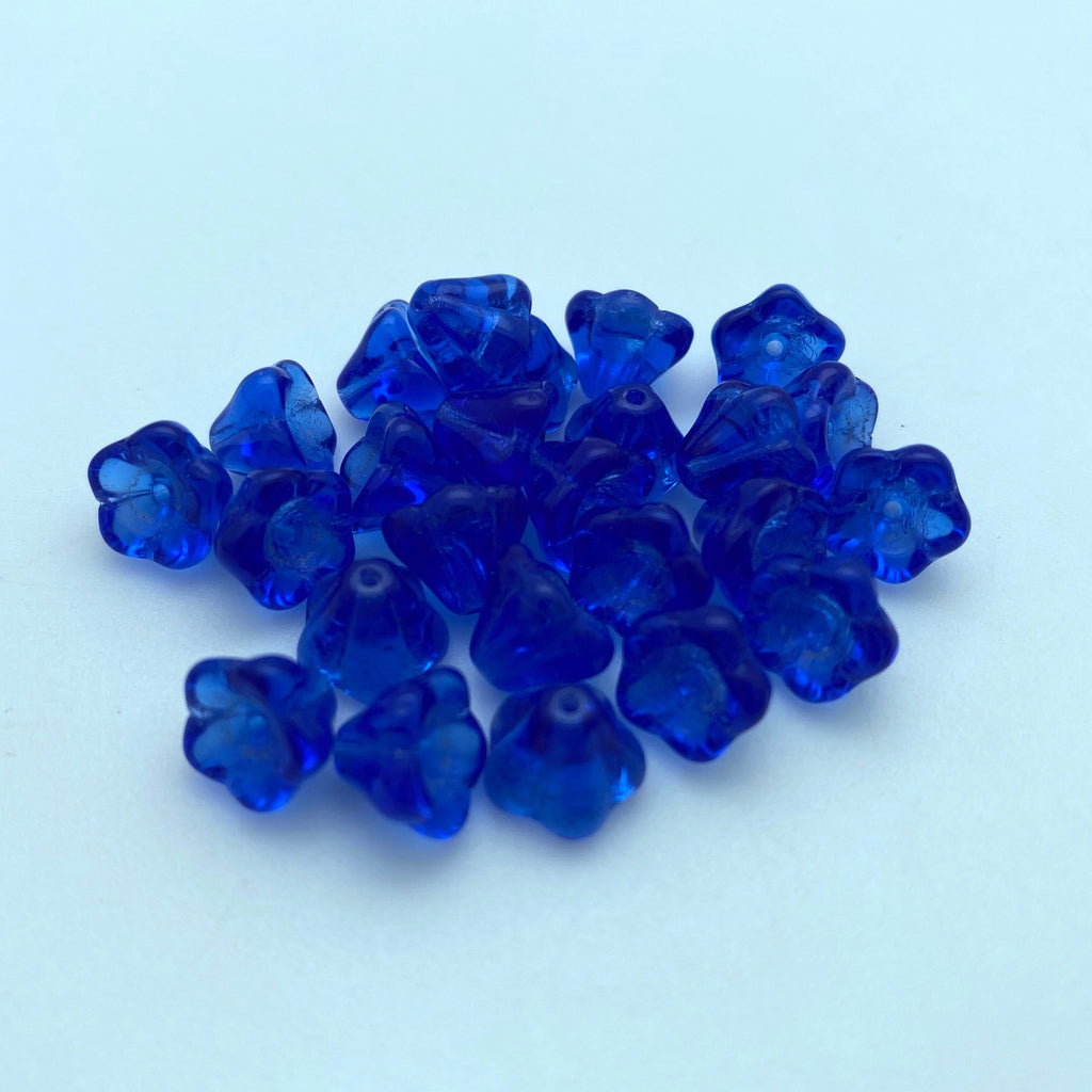 Transparent Egyptian Blue Czech Glass Flower Bead Caps (7x8mm) (BCG137)