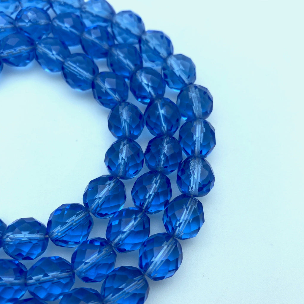 Translucent Faceted Yale Blue Czech Glass Beads (10mm) (BCG139)