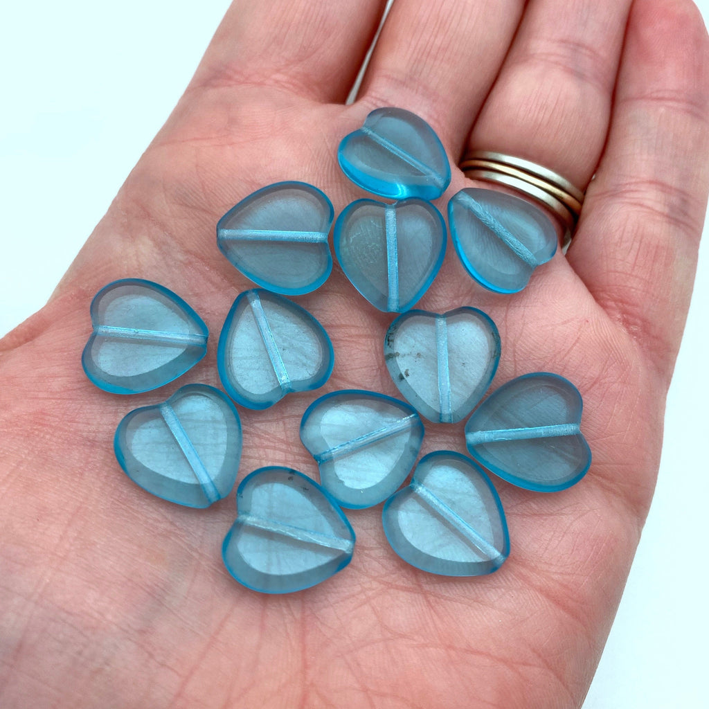 Transparent Light Blue Czech Glass Heart Beads (14x15mm) (BCG144)