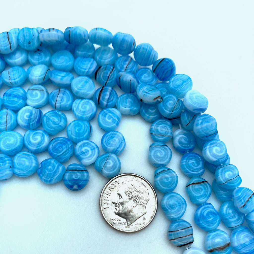 Opaque Maya Blue With White & Brown Czech Glass Beads (8mm) (BCG147)
