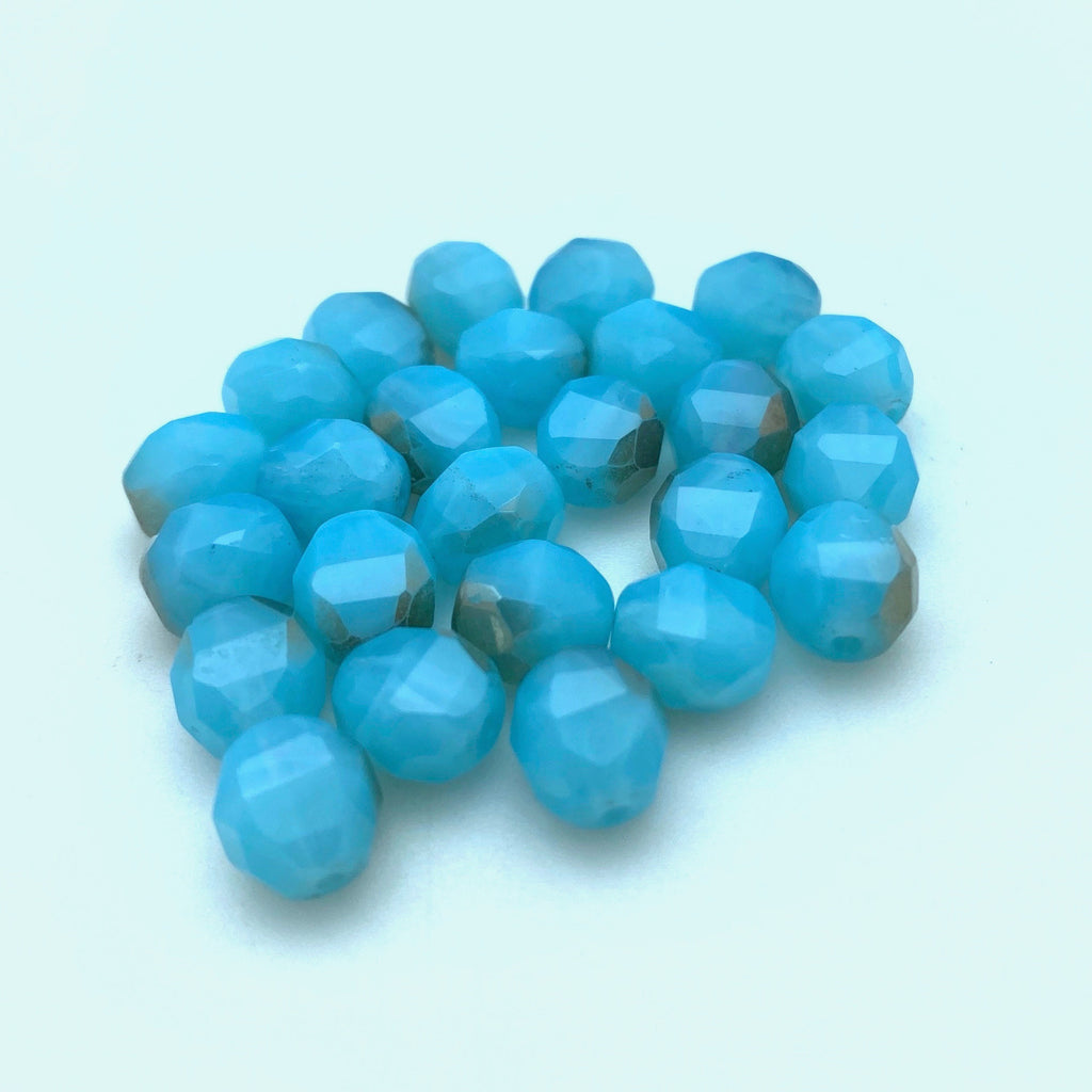 Faceted Baby Blue Fire Polished Czech Glass Beads (8mm) (BCG150)