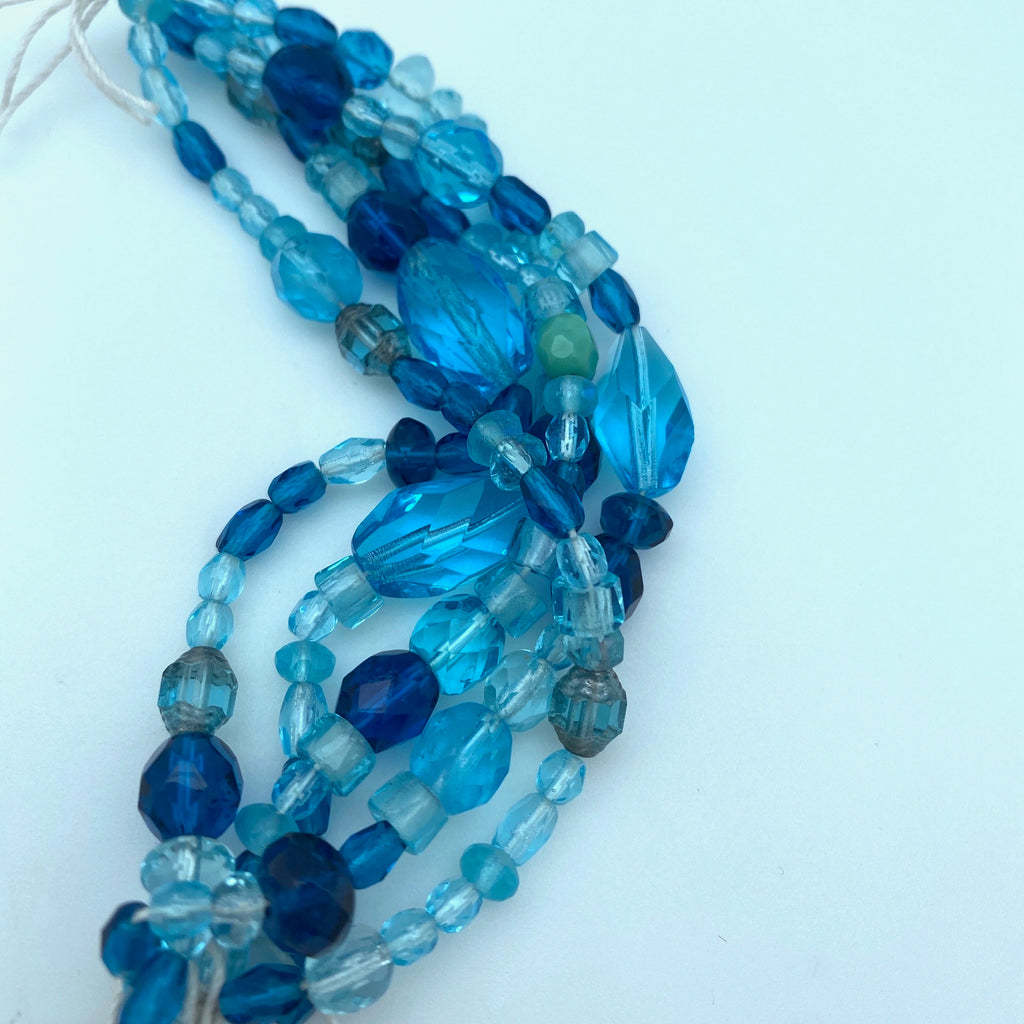 Faceted Multi-Shaped Shades Of Blue Czech Glass Beads (BCG151)