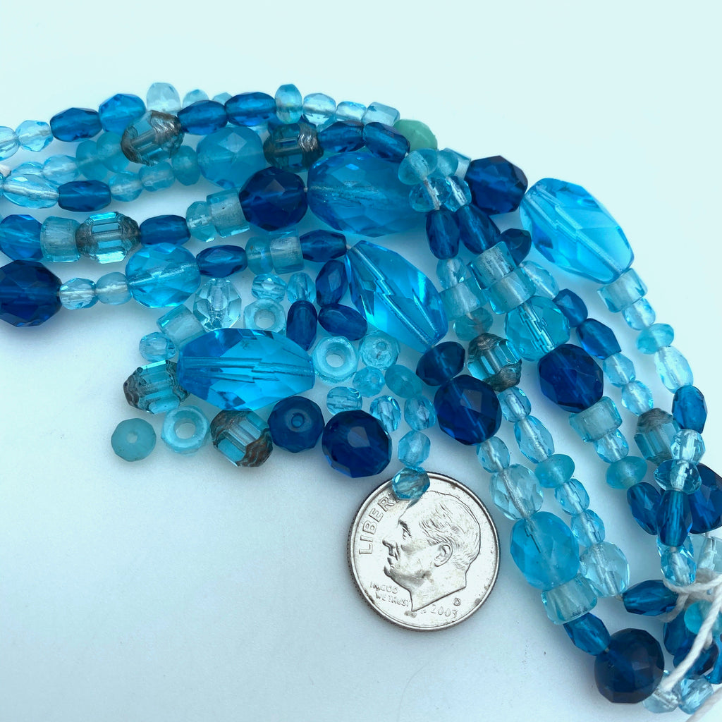 Faceted Multi-Shaped Shades Of Blue Czech Glass Beads (BCG151)