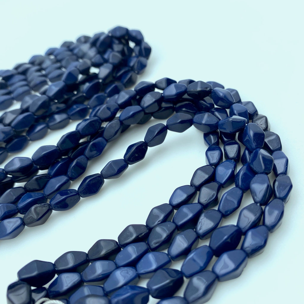 Vintage Opaque Navy Blue Czech Glass Bicone Beads (5x9mm) (BCG154)