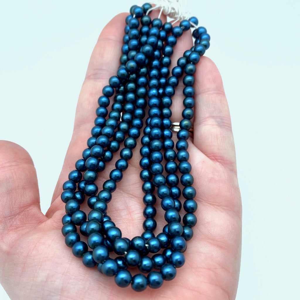 Vintage Opaque Glossy Bahama Blue Czech Glass Beads (5mm) (BCG155)