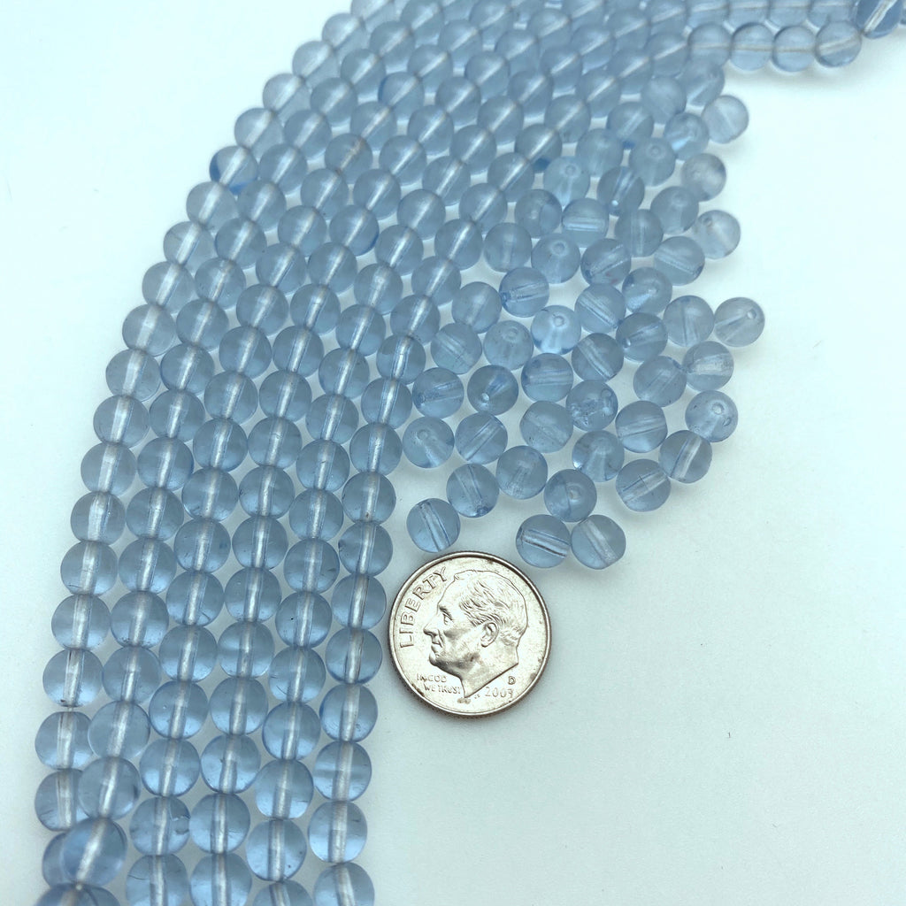 Vintage Air Force Blue & Clear Czech Glass Beads (6mm) (BCG159)