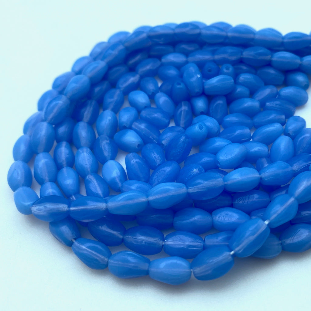Azure Blue Transparent Oval Czech Glass Beads (6x9mm) (BCG160)
