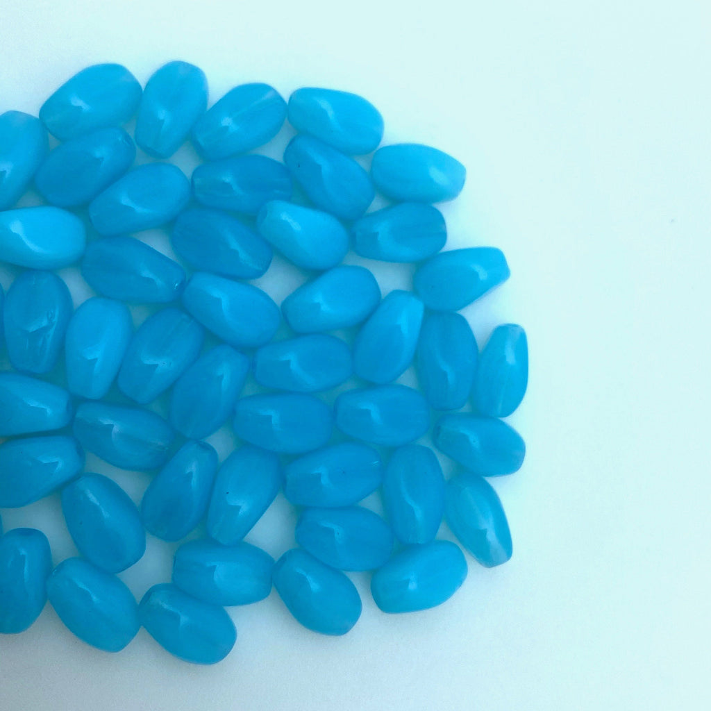 Transparent Sky Blue Oval Seed Czech Glass Beads (6x9mm) (BCG163)