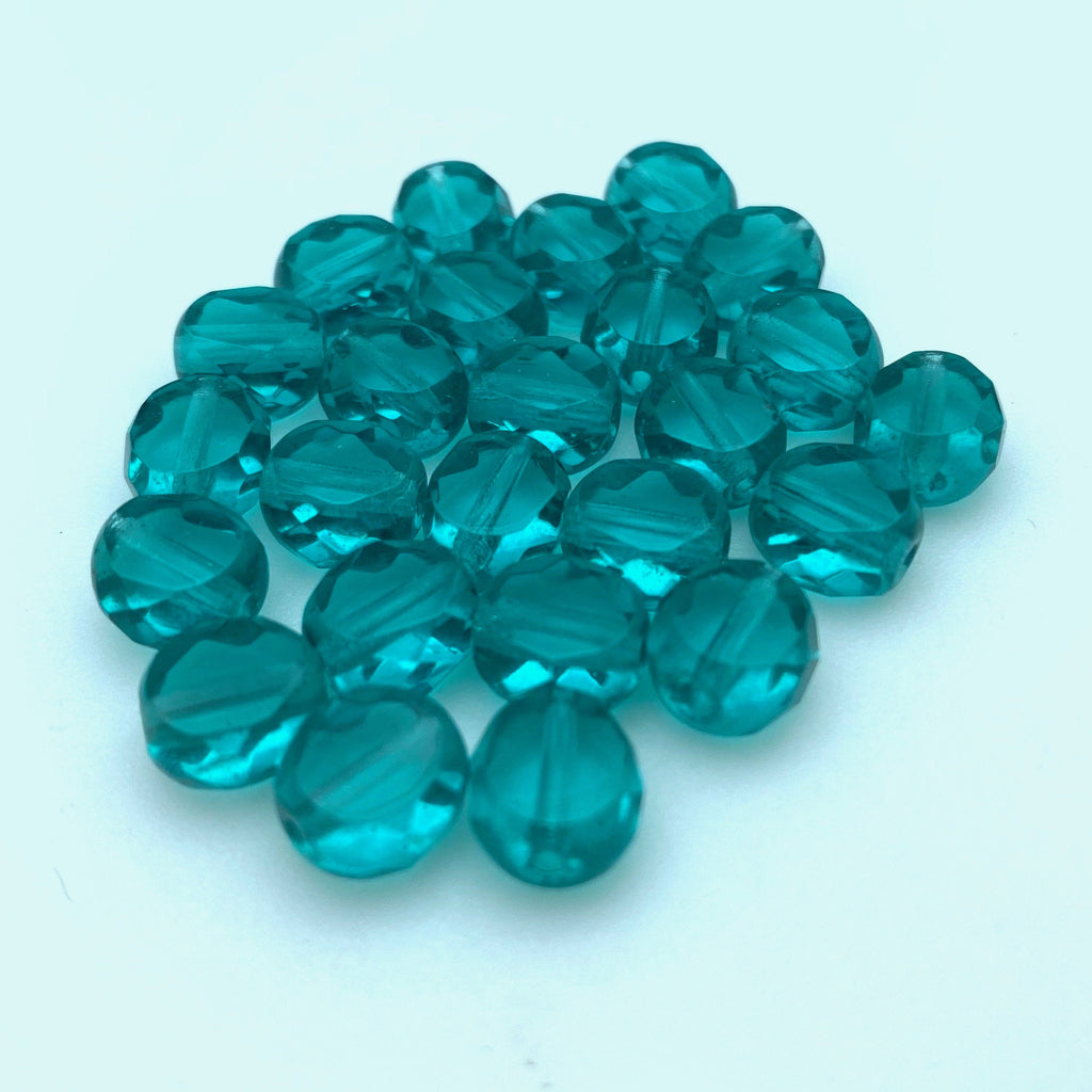 Faceted Translucent Turquoise Teal Blue Czech Glass Beads (8mm) (BCG164)