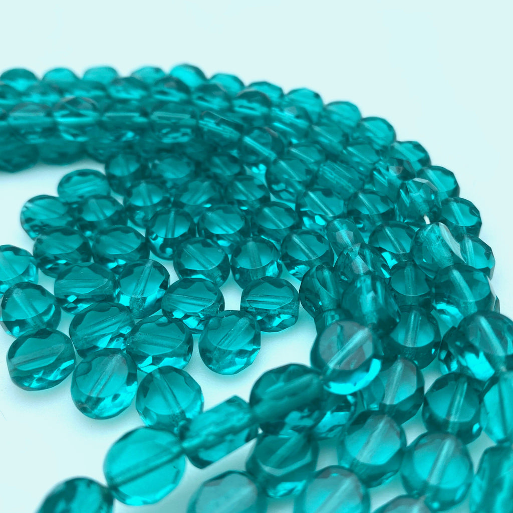 Faceted Translucent Turquoise Teal Blue Czech Glass Beads (8mm) (BCG164)