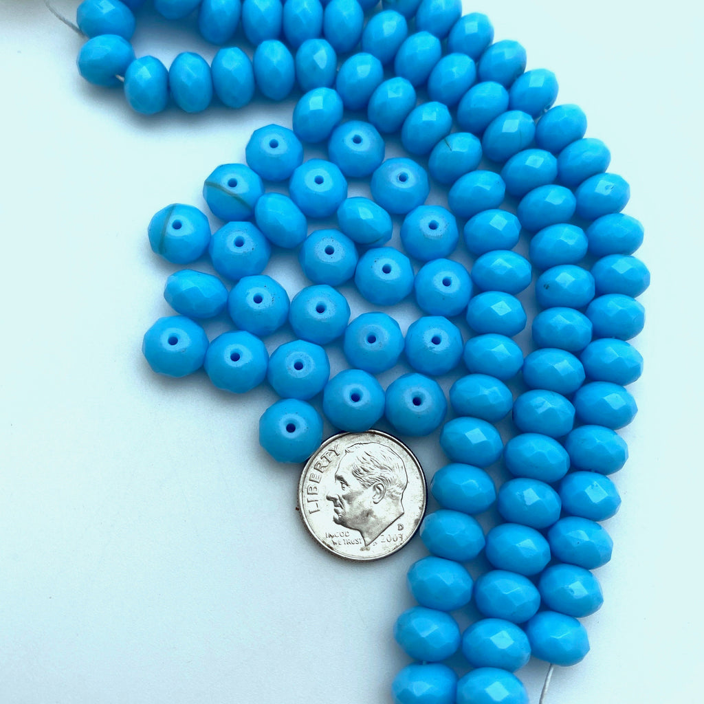 Faceted Opaque Sky Blue Rondelle Czech Glass Beads (6x9mm) (BCG166)