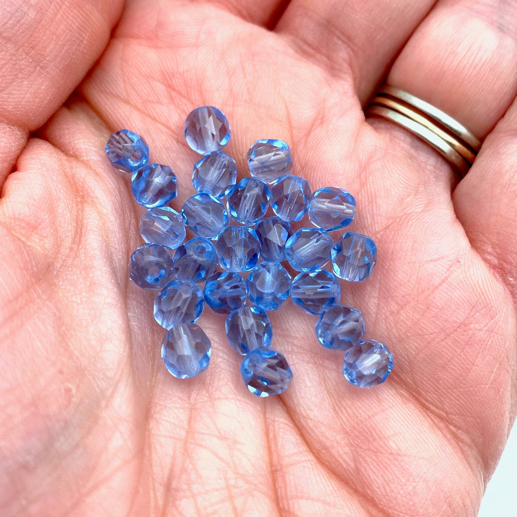 Faceted Translucent Steel Blue Oval Czech Glass Beads (6mm) (BCG169)