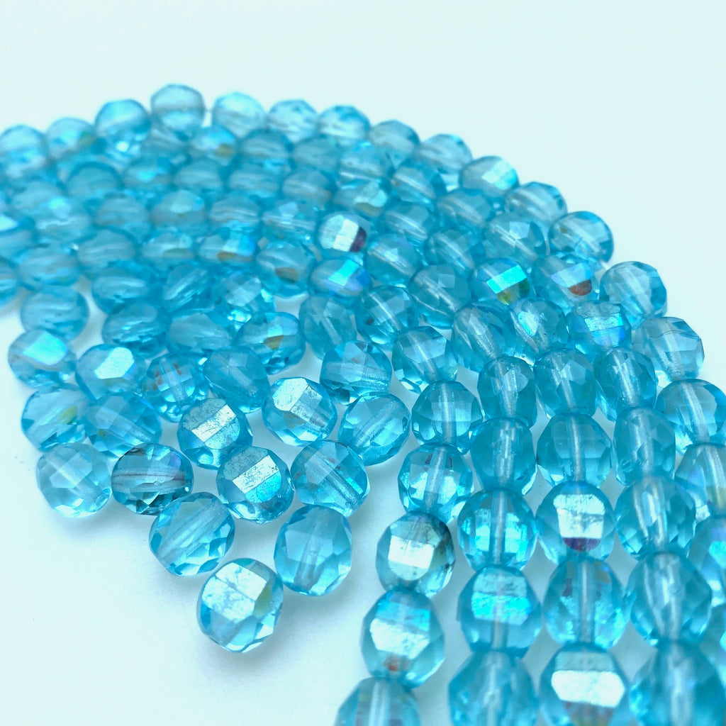 Faceted Translucent Electric Blue Oval Czech Glass Beads (8mm) (BCG170)