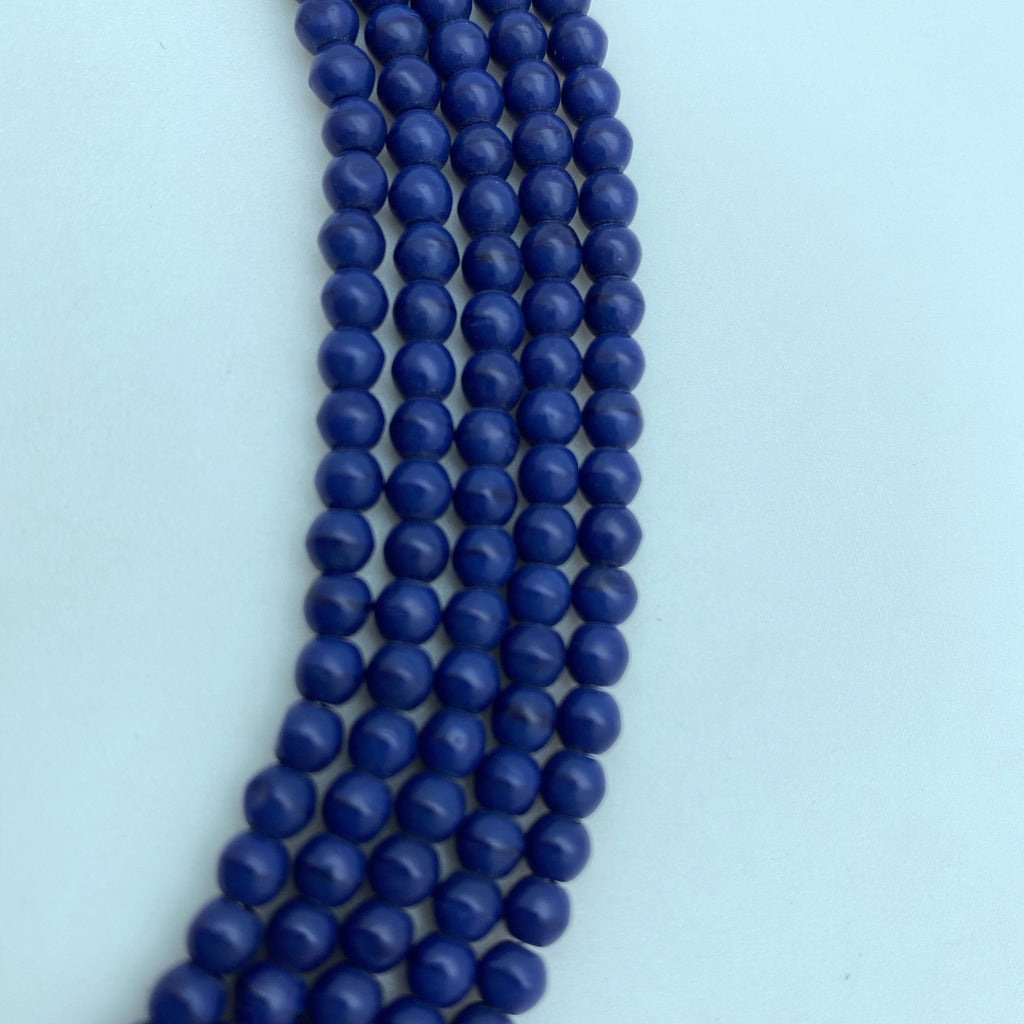 Vintage Opaque Royal Blue Round Czech Glass Beads (4mm) (BCG173)
