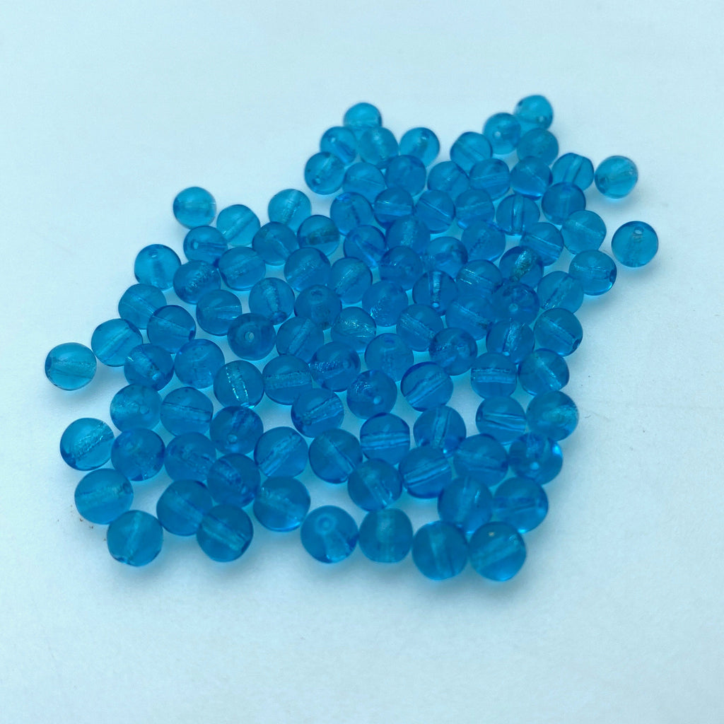 Vintage Vibrant Turquoise Blue Round Czech Glass Beads (4mm) (BCG174)